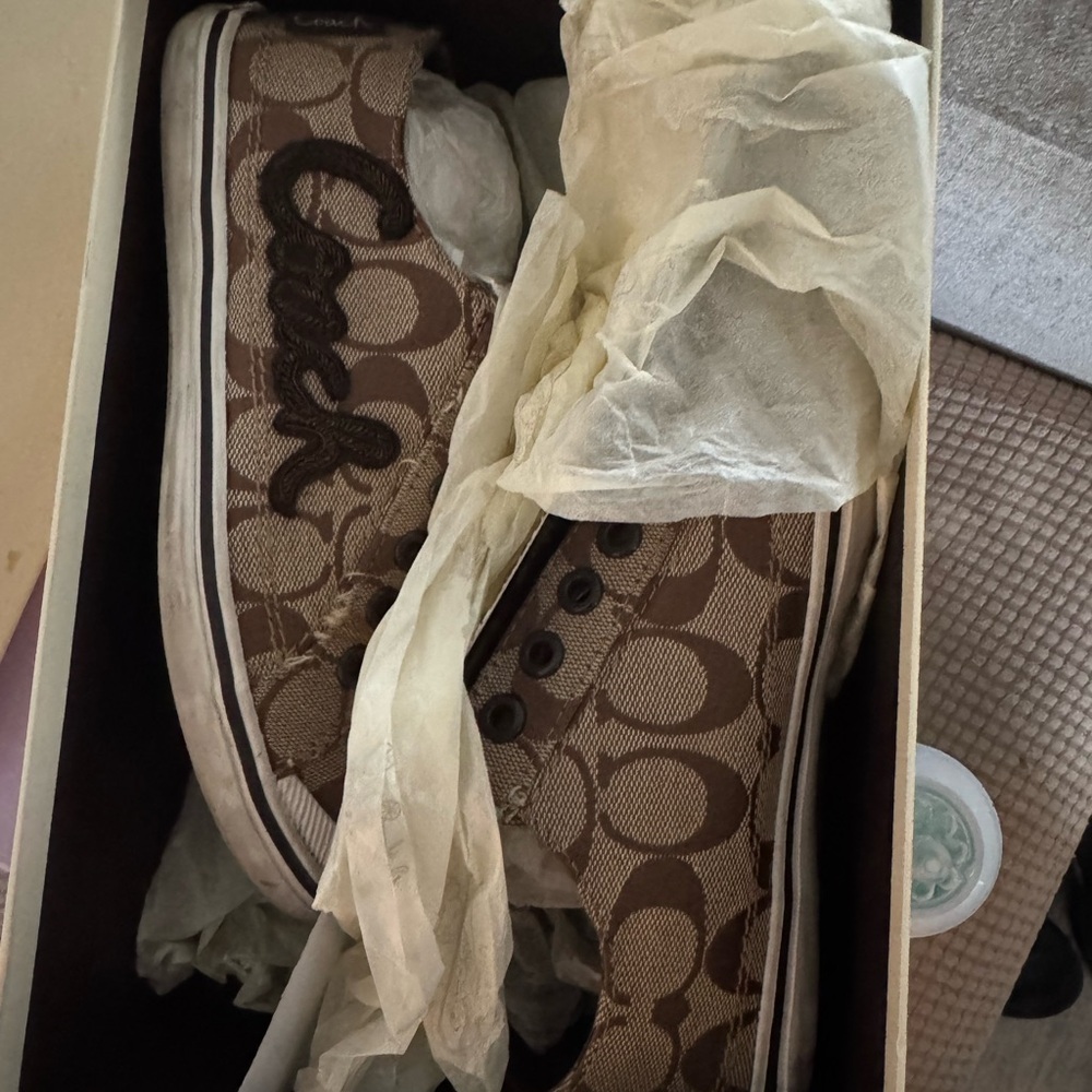 Coach Tan and Brown Monogram Sneakers